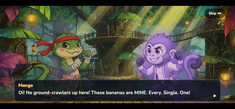 Story cinematic: Mango shouting at Noodle in Canopy Village